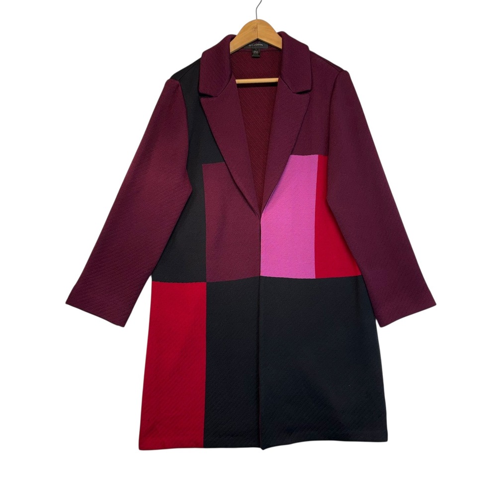 St. John Patchwork Colorblock Knit Wool Twill Coa… - image 1